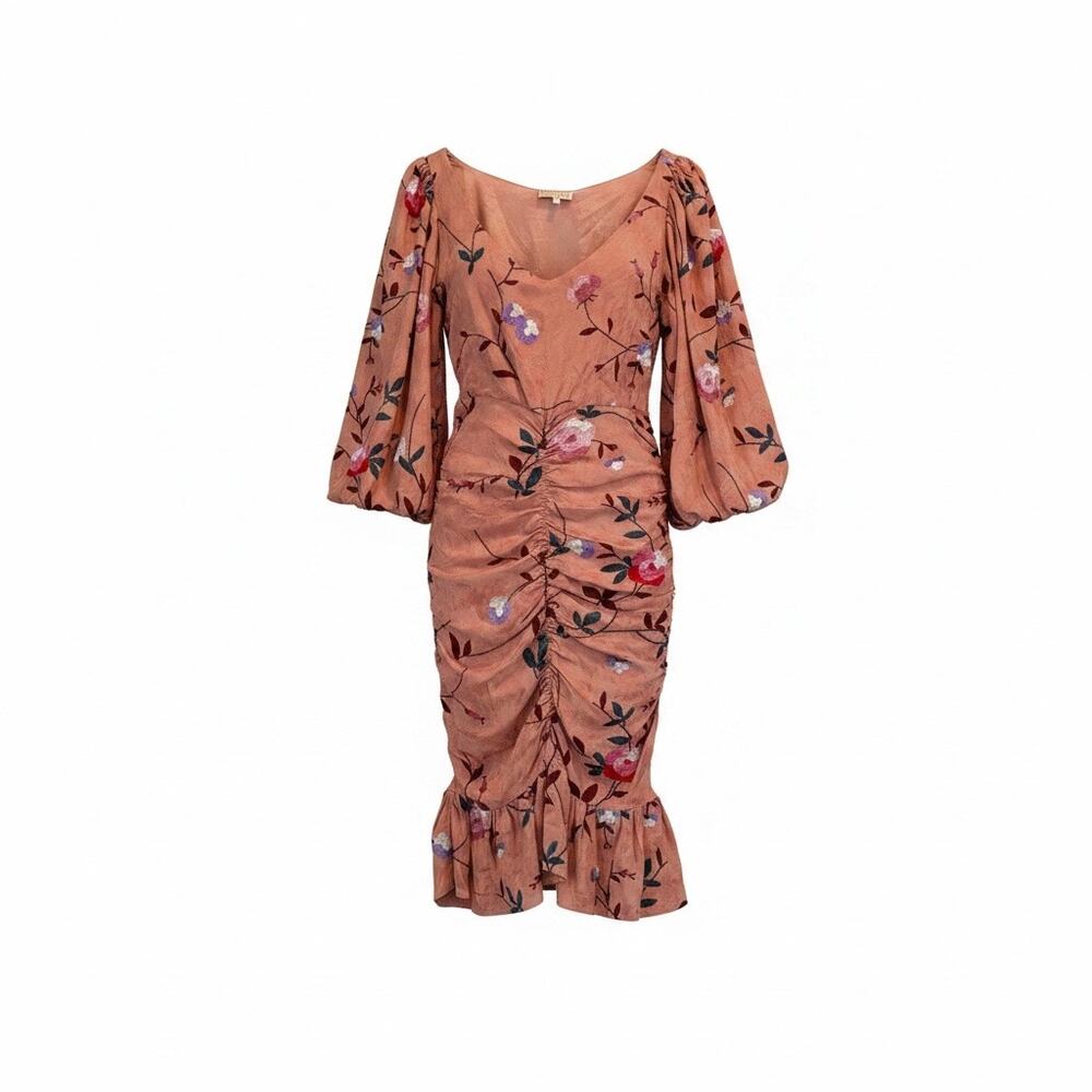 byTiMo Blush Floral Jacquard Ruched Midi Dress Puff M
